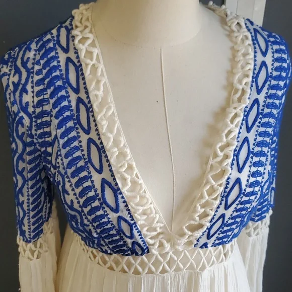 Free People Blue and Cream Mini Dress - Picture 5 of 13